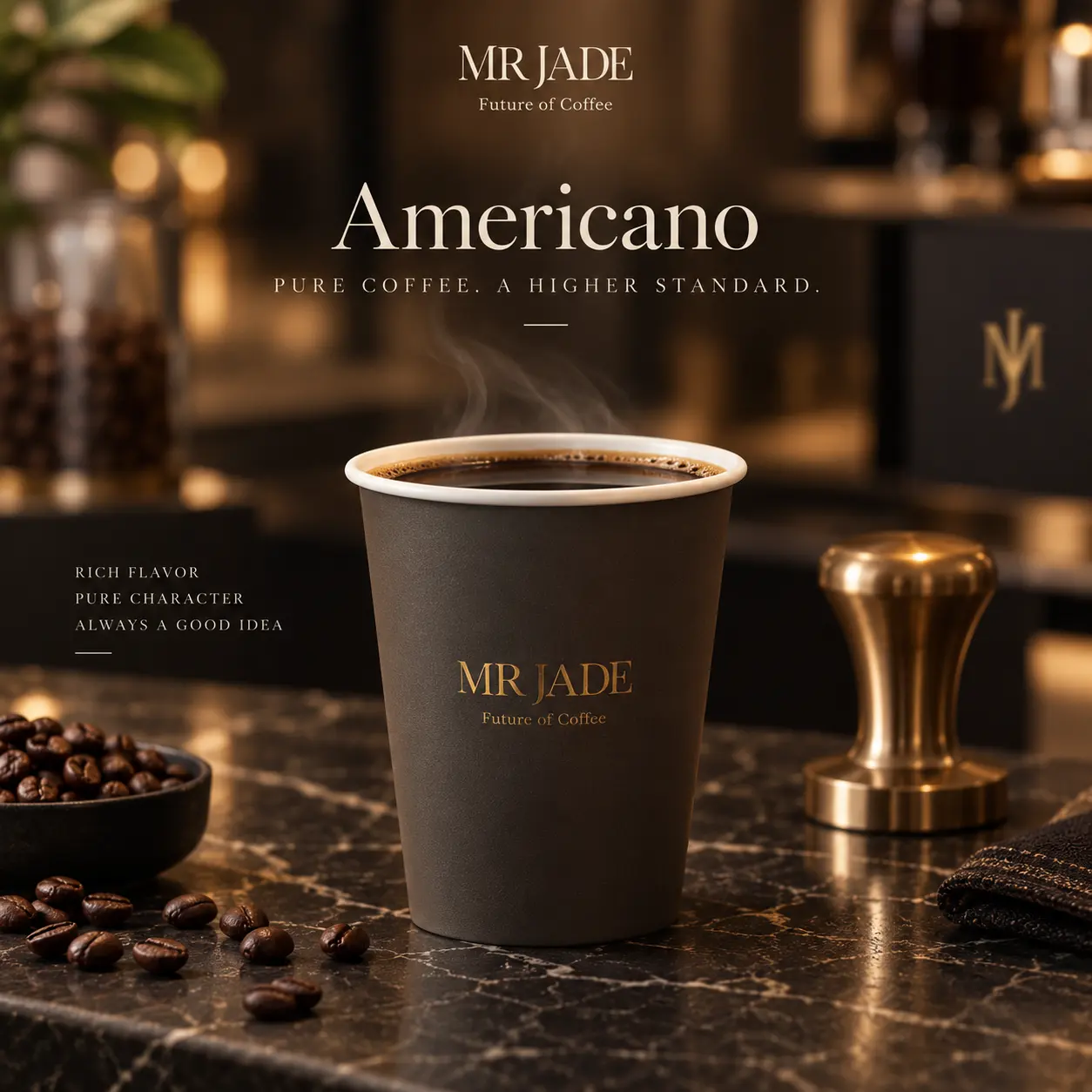 MRJADE Americano hot coffee in Downtown Dubai