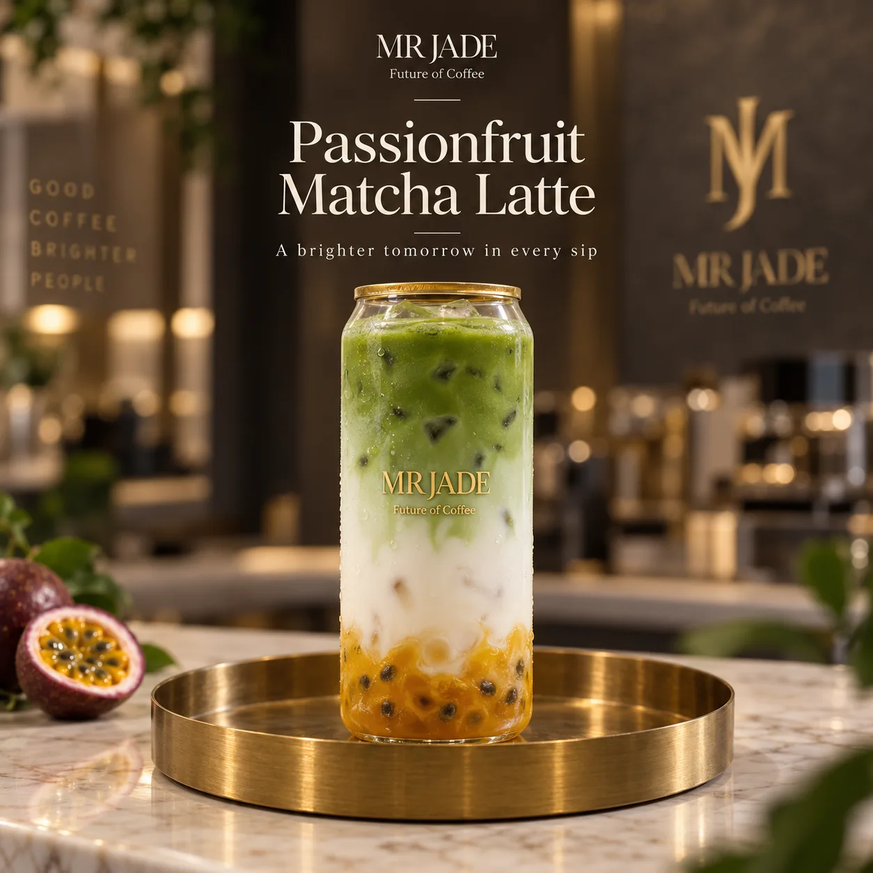 Passionfruit Matcha Latte at MRJADE Coffee Downtown Dubai