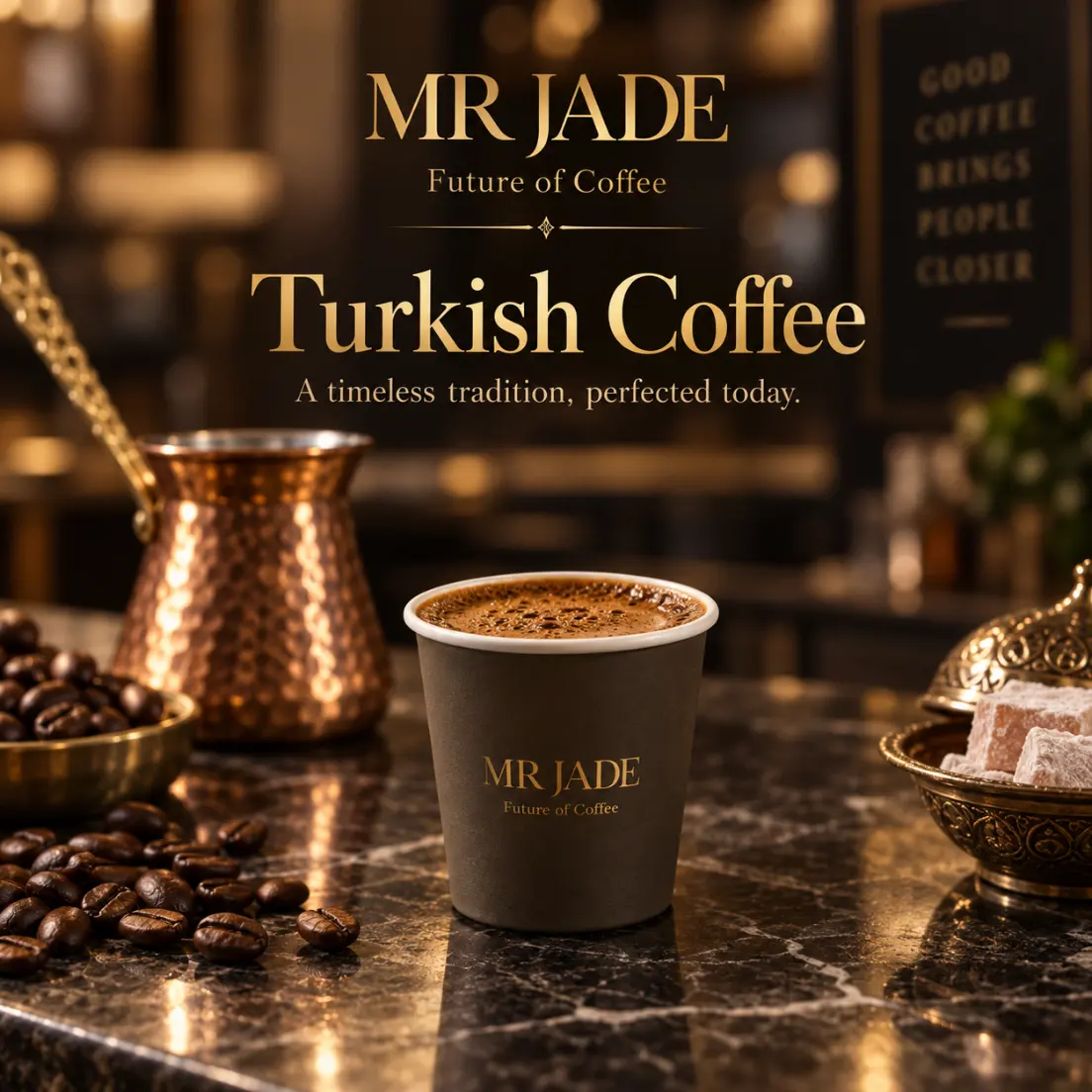 Turkish Coffee served in a small 4 oz cup at MRJADE Coffee, Downtown Dubai