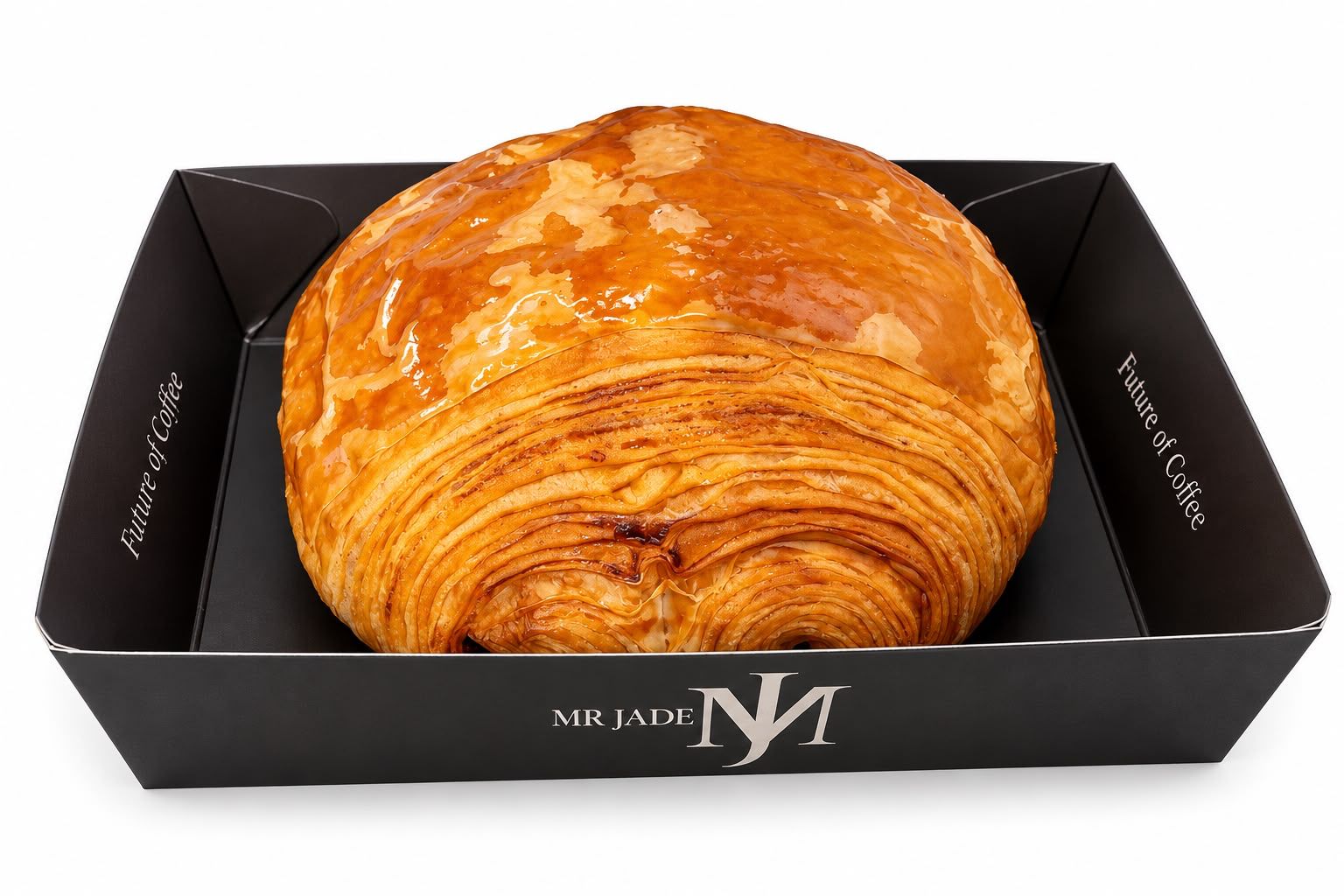 Glossy pain au chocolat in a black MR JADE box