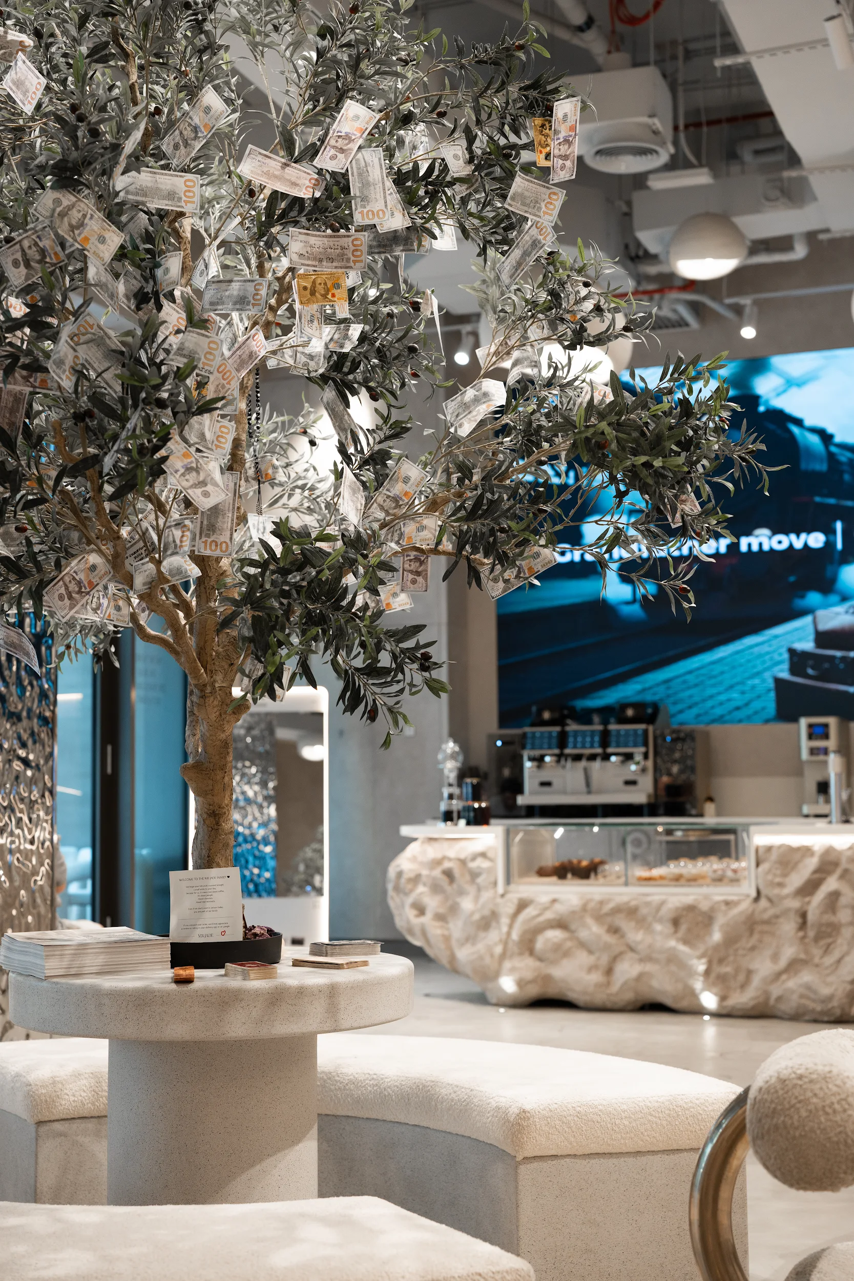 MRJADE Coffee interior and Happy Place sign in Dubai